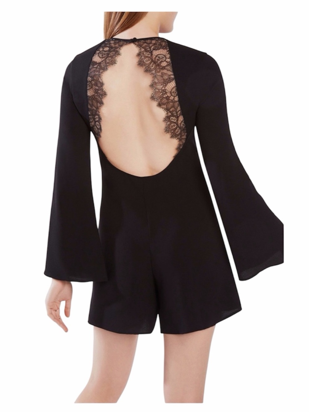 BCBGmaxAzria Giulianna Romper Black Lace-Back open back Long Sleeve Romper S NWT
